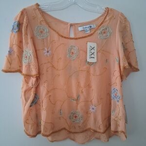 Floral Beaded Peach Top